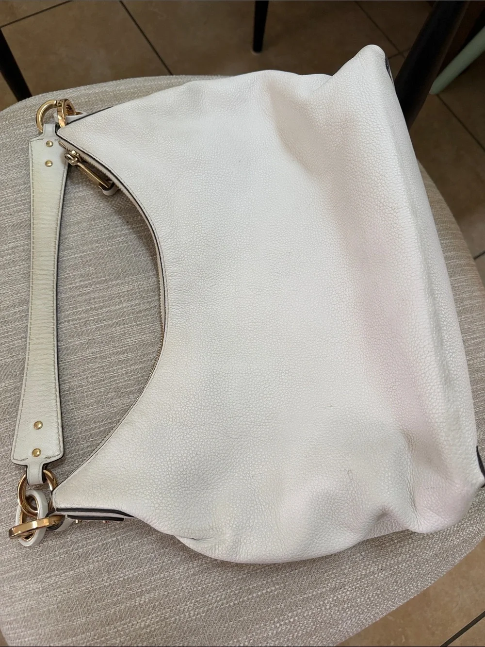 Michael Kors White Pebbled Leather Shoulder Hobo with Gold-Tone Hardware